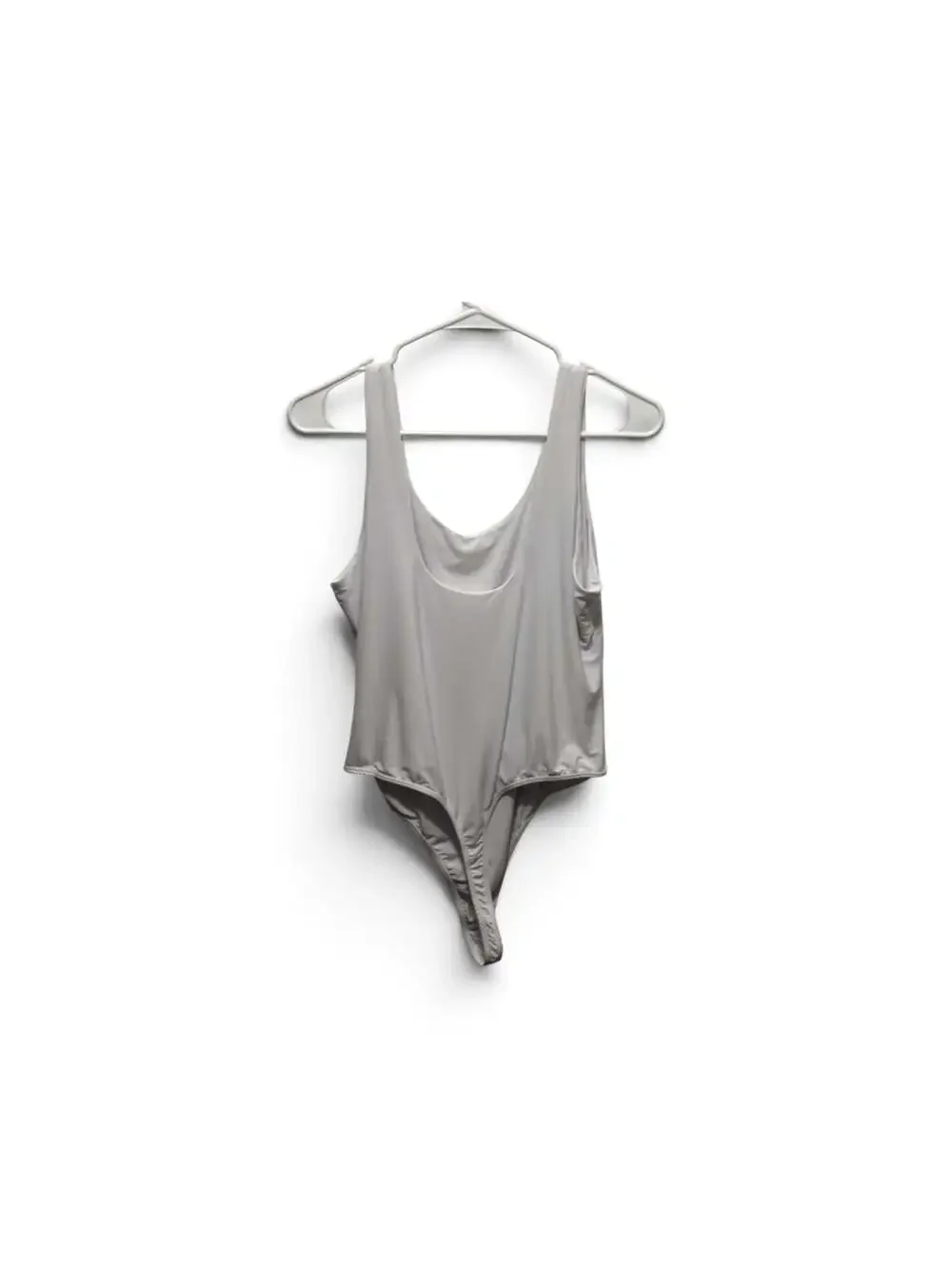Unbranded Women's Silver Gray Scoop Neck Thong Bodysuit